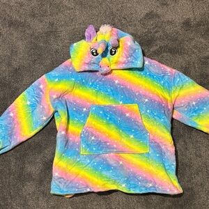 Rainbow Tie-Dye Hoodie with unicorn design women’s large NWOT